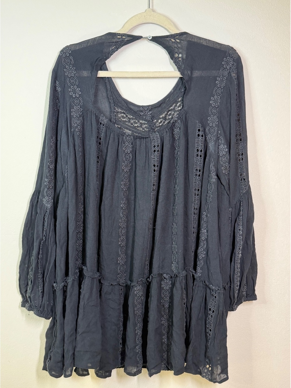 Free People Black Crochet Lace Long Sleeve mini Dress - Picture 5 of 5